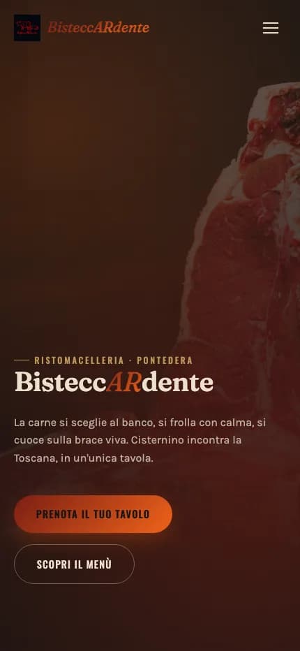 Screenshot smartphone del sito Bistecca Ardente