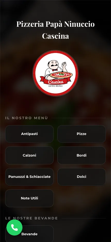 Screenshot smartphone del sito Papa Ninuccio