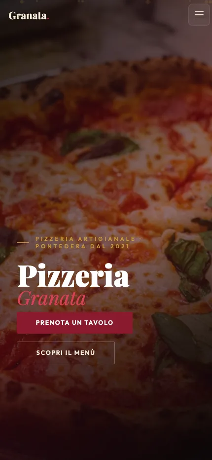 Screenshot smartphone del sito Pizzeria Granata